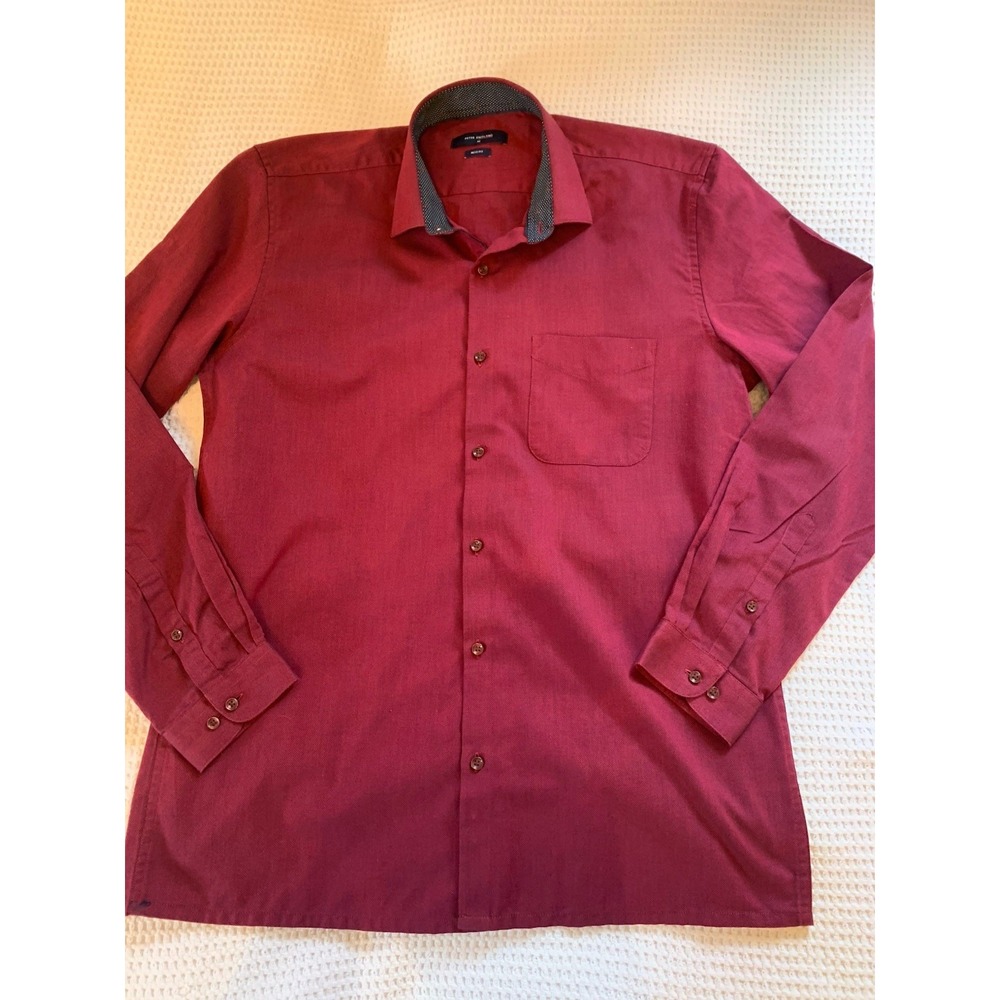 Peter  England Men's Dress Shirt sz 40  Iridescent Burgundy Slim‎ Fit